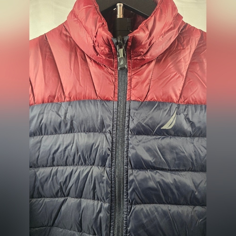Nautica Men Puffer Jacket Navy Burgundy Colorblock Lightweight reversible - Picture 6 of 9